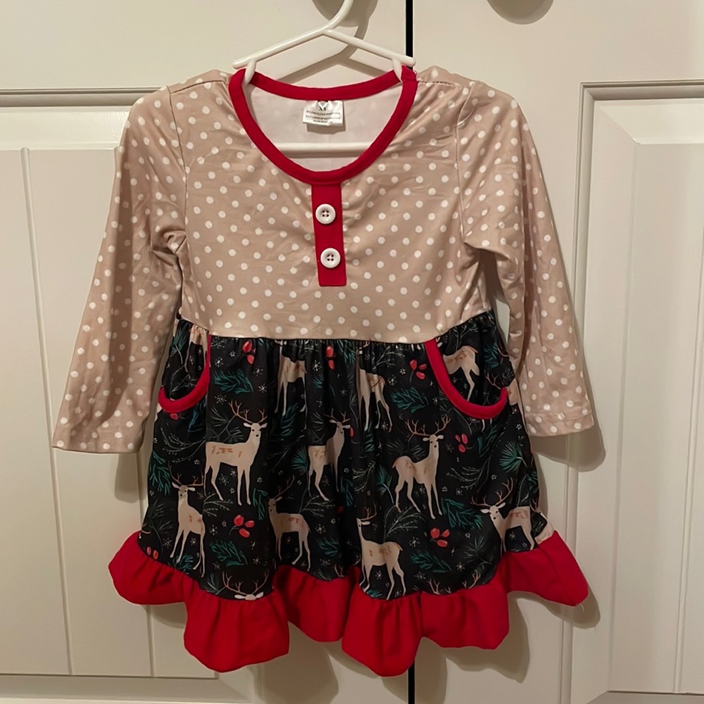 Boutique XS girl Christmas reindeer dress
